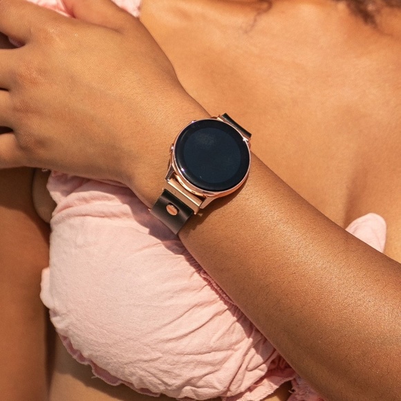 Galaxy Active Watch Band Black Leather Rose Gold